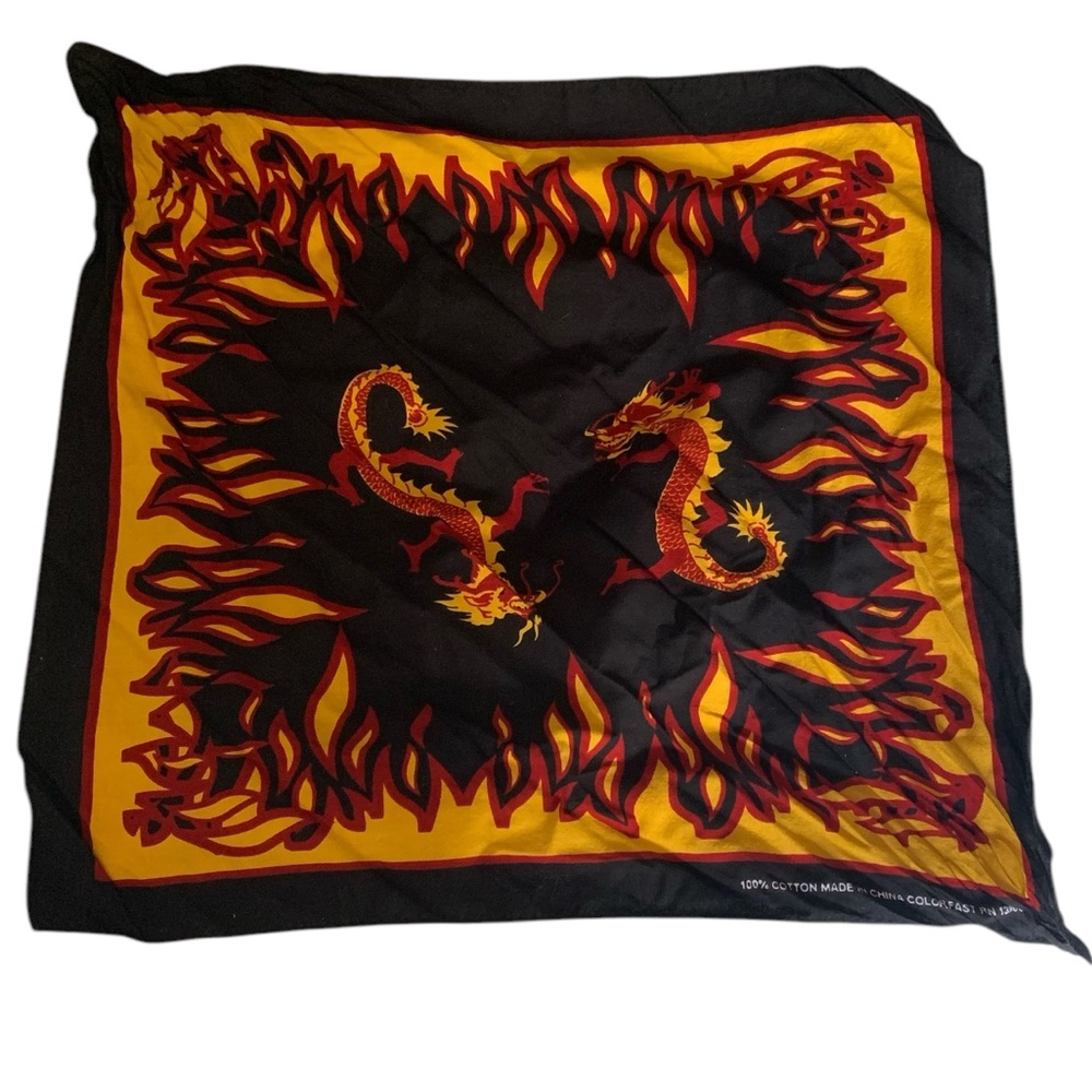 Chinese Dragon Fire Flames Bandana Handkerchief Mens Scarf Head Band